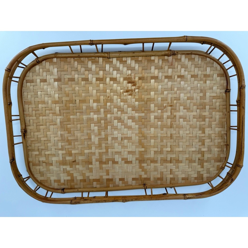 Set of 6 Vintage Bamboo Wicker Rattan Serving Trays Mid Century Japanese Wares - Picture 9 of 16